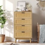 Commode 4 tiroirs en rotinmeuble de rangement pour chambrecommode armoire bois55x40x95 cmstyle scandinave ...