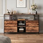 Commode - kilisky - 4 tiroirs - �clairage led - brun rustique - multifonctionnelle