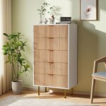 Commode 5 tiroirs commode chambre meuble de rangement moderne armoire � tiroirs avec pieds m�tal pour ...