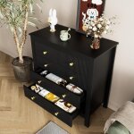 Commode 5 tiroirs - fa�ade structur�e et poign�es dor�es pour chambre et salon - sideboard noir