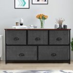 Costway commode � 5 tiroirs tissu meuble de rangement de chambre salon couloirs entr�es 100 x 30 x 535 ...