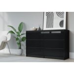 Commode 6 tiroirs 120cm couleur: noir mat - noir brillant meuble de rangement armoire chambre adulte ...