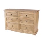 Commode 6 tiroirs 132x43x83 cm en pin massif - sergo