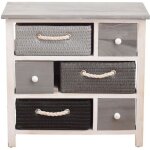 Mobili rebecca meuble commode 6 tiroir bois osier gris blanc country 53x56x27
