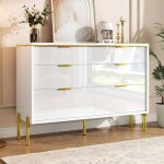 Commode 6 tiroirs - buffet 120x40x855 cm laqu�s blanc rangement salon / salle � manger / entr�e mdf blanc ...