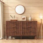 Commode avec 6 tiroirs cozy commode de chambre en bois pieds en bois 100x34x73 cm aspect bois pour chambre ...