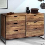 Idmarket commode 6 tiroirs hawkins 115 cm bois foncé design industriel Idmarket commode 6 tiroirs hawkins 115 cm bois foncé design industriel