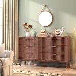 Commode 6 tiroirs meuble de rangement armoire chambre buffet salon en bois couleur noisette 100x34x73cm ...