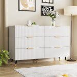 Commode 6 tiroirs meuble tiroir rangement blanc avec pieds et poign�es dor�s meuble de rangement salon ...