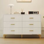 Commode 6 tiroirs meuble de rangement moderne avec pieds dor�s design contemporain pour chambre ou salon ...