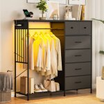 Commode 6 tiroirs avec penderie et lumi�res led ? armoire de rangement en tissu structure m�tal / bois ...