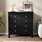Commode - dreammespace - 5 tiroirs - poignées dorées - noir - 79x80. 5x39. 5cm Commode - dreammespace - 5 tiroirs - poignées dorées - noir - 79x80. 5x39. 5cm