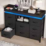 Adwolt commode 8 tiroirs en tissu �tag�res ouvertes avec �clairage led et station de recharge 108x30x82cm ...