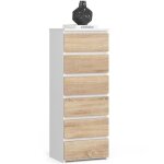 Commode akord cl6 blanche 40 cm 6 tiroirs fa�ade ch�ne sonoma 40x35x109 cm