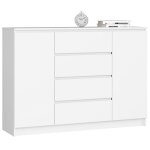 Commode akord k140 blanche 138 cm 2 portes 4 tiroirs fa�ade blanche 4 �tag�res 138x40x99 cm