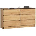Commode akord k140 ch�ne craft 138 cm 6 tiroirs fa�ade ch�ne craft 138x40x77 cm
