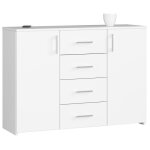 Commode akord k45 blanche 110 cm 2 portes 4 tiroirs faade blanche 4 tagres 110x35x80 cm