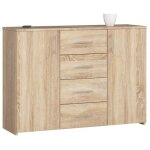 Commode akord k45 chne sonoma 110 cm 2 portes 4 tiroirs faade chne sonoma 4 tagres 110x35x80 cm
