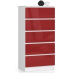 Commode akord k60 blanche 60 cm 5 tiroirs fa�ade rouge brillante 60x40x121 cm