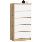 Commode akord k60 ch�ne artisan 60 cm 5 tiroirs fa�ade blanche 60x40x121 cm