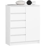 Commode akord k80 blanche 80 cm 1 porte 5 tiroirs 3 �tag�res 80x35x97 cm