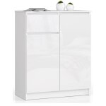 Commode akord k80 blanche 80 cm 2 portes 1 tiroir fa�ade blanche brillante 4 �tag�res 80x40x99 cm