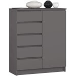 Commode akord k80 gris graphite 80 cm 1 porte 5 tiroirs 3 �tag�res 80x35x97 cm