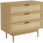 Commode amana effet chêne et cannage rotin 3 tiroirs 80cm - bois Commode amana effet chêne et cannage rotin 3 tiroirs 80cm - bois