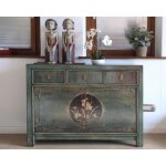 Commode armoire de chambre chinoise buffet vintage oriental asiatique shabby - chic vert