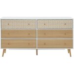 Commode - bata - gamme capucine - blanc et effet chne - l 150 x p 395 x h 80 cm