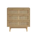 Commode helena effet chêne et cannage rotin 3 tiroirs - bois Commode helena effet chêne et cannage rotin 3 tiroirs - bois