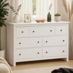 Commode blanc 152x40x89cm commode chambre 7 tiroirs armoire de rangement anti - basculement blanc