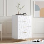 Commode blanc 4 tiroirs 60x34x90 armoire avec poign�e et pieds en m�tal dor�s moderne meuble de rangementpour ...