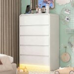 Commode blanche � 5 tiroirs pour chambre � coucher commode de rangement en bois meuble de chambre � coucher ...
