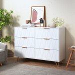 Commode blanche � 6 tiroirs avec fa�ades en relief losange finition film�e meuble de rangement moderne ...