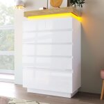 Commode blanche laqu�e brillante avec 6 tiroirs et �clairage led