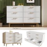 Commode blanche moderne rainur�e 6 tiroirs poign�es dor�es meuble de rangement avec pied r�glable 120�40�75 ...
