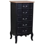 Commode en bois laqu noir vieilli avec 5 tiroirs 50x40x98h