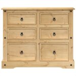 Commode en bois massif de pin - wiens - 110x43x91 cm - brun - 6 tiroirs - finition cire de miel - poign�es ...