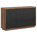 Commode buffet avec 1 porte et 3 tiroirs coloris ch�ne delano / noir mat - longueur 156 x profondeur ...