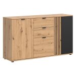 Commode buffet � 3 portes et 2 tiroirs coloris ch�ne artisan / noir - longueur 55 x profondeur 40 x hauteur ...