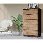 Commode - buffet 5 tiroirs - noir et ch�ne wotan - 70cm x 125cm - meuble contemporain