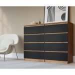Commode buffet avec 8 tiroirs chêne wotan & noir l:120cm h:101cm p:39cm commode chambre meuble de rangement ... Commode buffet avec 8 tiroirs chêne wotan & noir l:120cm h:101cm p:39cm commode chambre meuble de rangement ...
