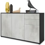 Commode buffet ben v3 - vladon - noir mat & b�ton - 2 portes - 2 tiroirs
