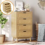Commode cannage chambre 4 tiroirs buffet avec fa�ade en rotin en bois massif armoire de rangement moderne ...