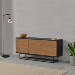 Commode - en. casa - boxholm - 3 portes - noir - effet bois fonc