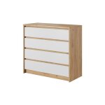 Commode chambre 4 grandes tiroirs 90cm blanc et ch�ne - lyan