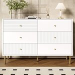 Commode chambre 6 tiroirs armoire de rangement meuble � v�tements avec poign�es en alliage de zinc et ...