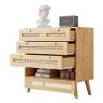 Commode chambre adulte classique en rotin - style scandinave - avec 3 tiroirs rangement - poignes en ...