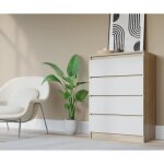 Commode chambre - chne sonoma - blanc - 4 tiroirs - moderne - 70cm x 39cm x 101cm